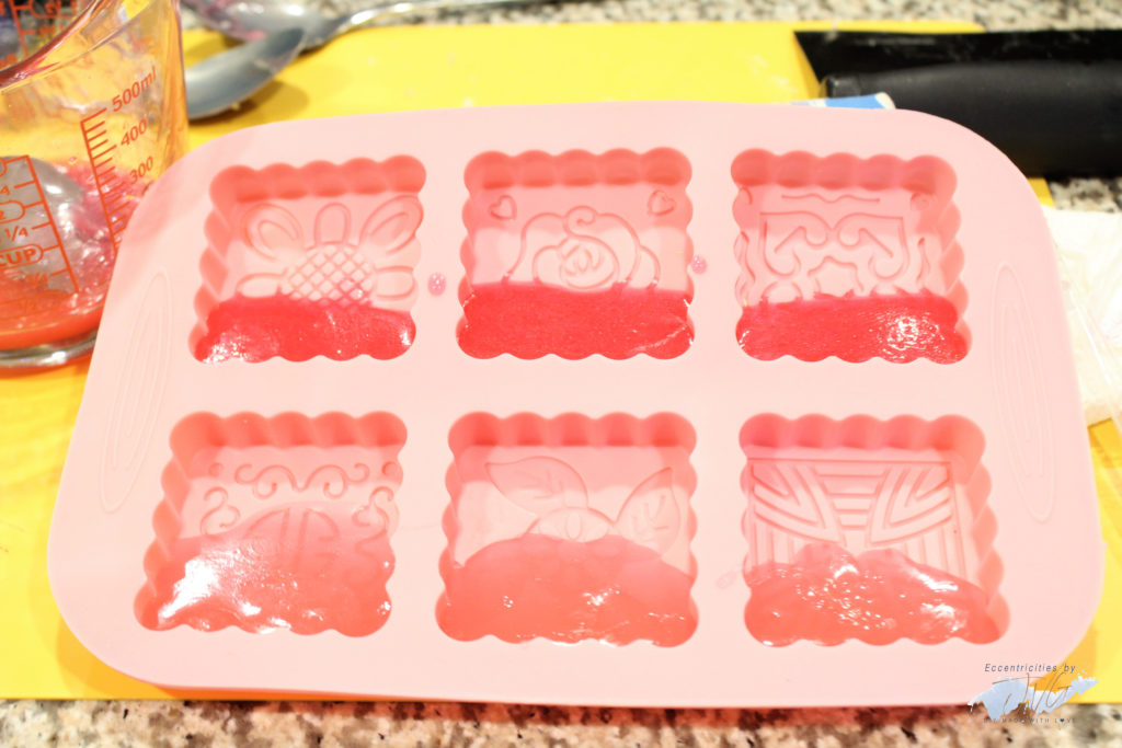 Floral handmade hand soap pouring technique