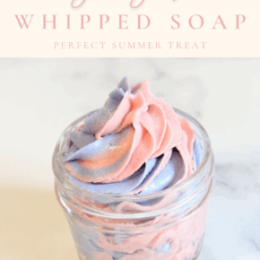 Bali breeze whipped soap finished and piped with blue and pink colors